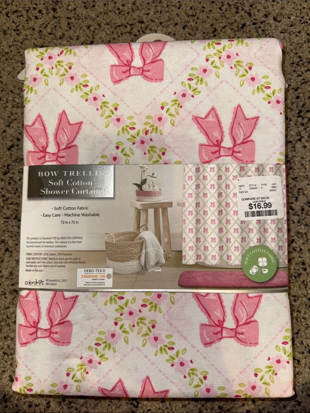 Bow Trellis Pink Cotton Shower Curtain